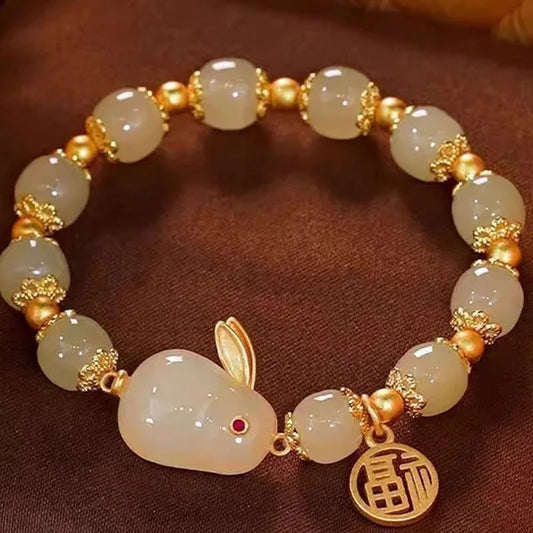 Red Agate and Jade Rabbit Bracelet